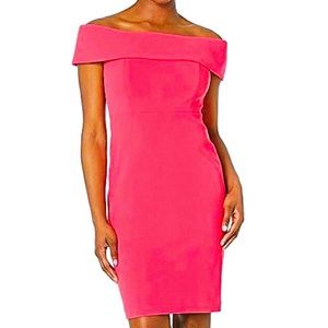 Calvin Klein Off-Shoulder Hot Pink Sheath Dress